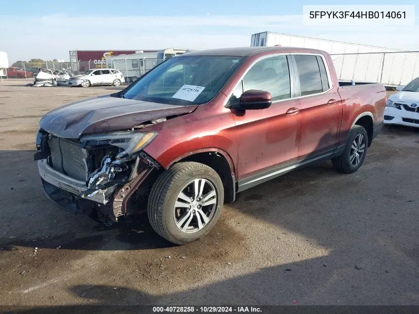 2017 Honda Ridgeline Rts VIN: 5FPYK3F44HB014061 Lot: 40728258