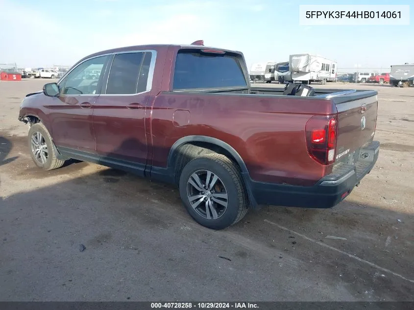 2017 Honda Ridgeline Rts VIN: 5FPYK3F44HB014061 Lot: 40728258