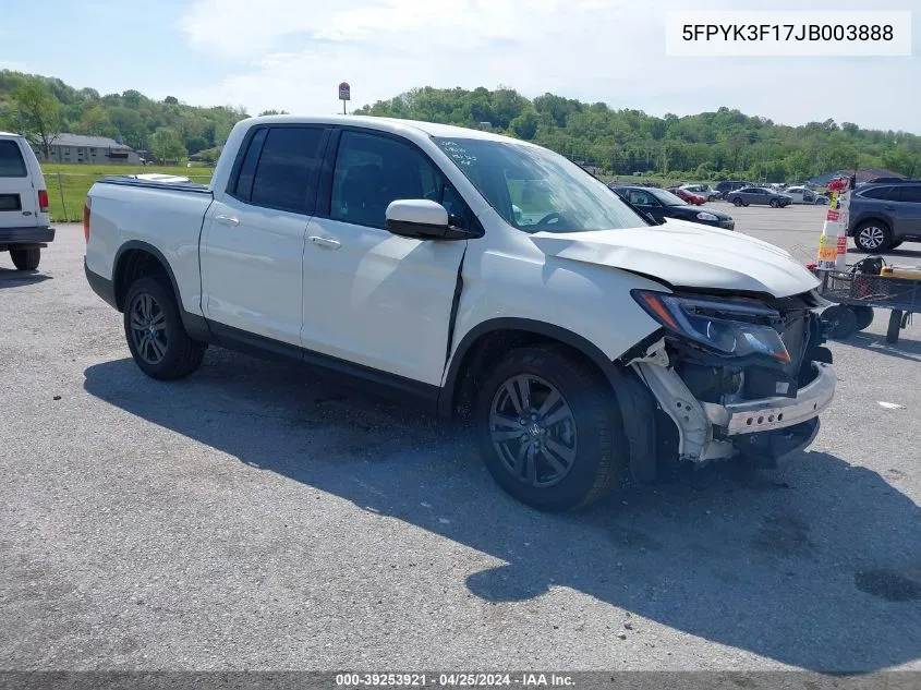 2018 Honda Ridgeline Sport VIN: 5FPYK3F17JB003888 Lot: 39253921