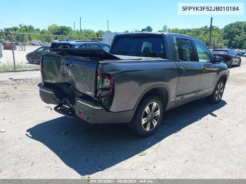 2018 Honda Ridgeline Rtl VIN: 5FPYK3F52JB010184 Lot: 39742621