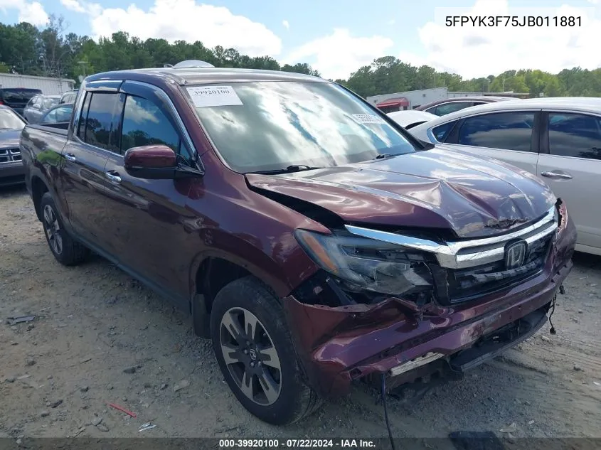 5FPYK3F75JB011881 2018 Honda Ridgeline Rtl-E