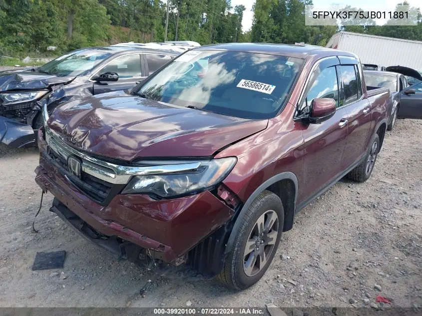 5FPYK3F75JB011881 2018 Honda Ridgeline Rtl-E