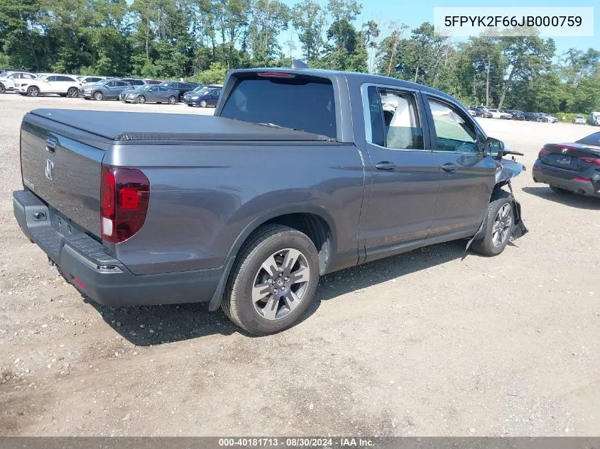 5FPYK2F66JB000759 2018 Honda Ridgeline Rtl-T