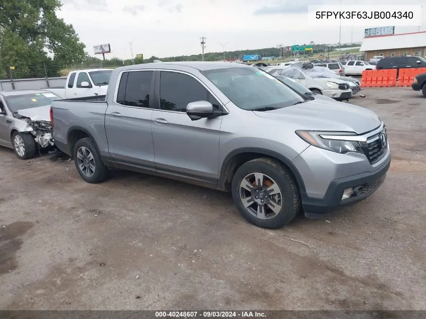 2018 Honda Ridgeline Rtl-T VIN: 5FPYK3F63JB004340 Lot: 40248607