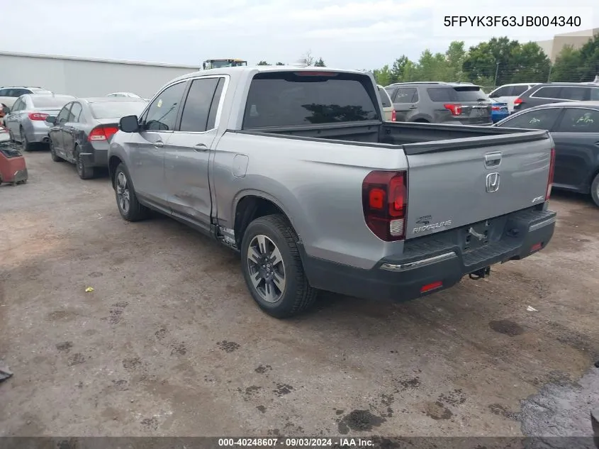 2018 Honda Ridgeline Rtl-T VIN: 5FPYK3F63JB004340 Lot: 40248607