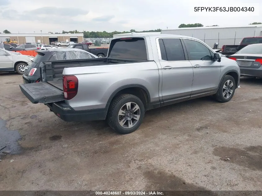 2018 Honda Ridgeline Rtl-T VIN: 5FPYK3F63JB004340 Lot: 40248607