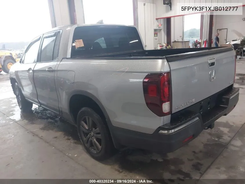 5FPYK3F1XJB012777 2018 Honda Ridgeline Sport