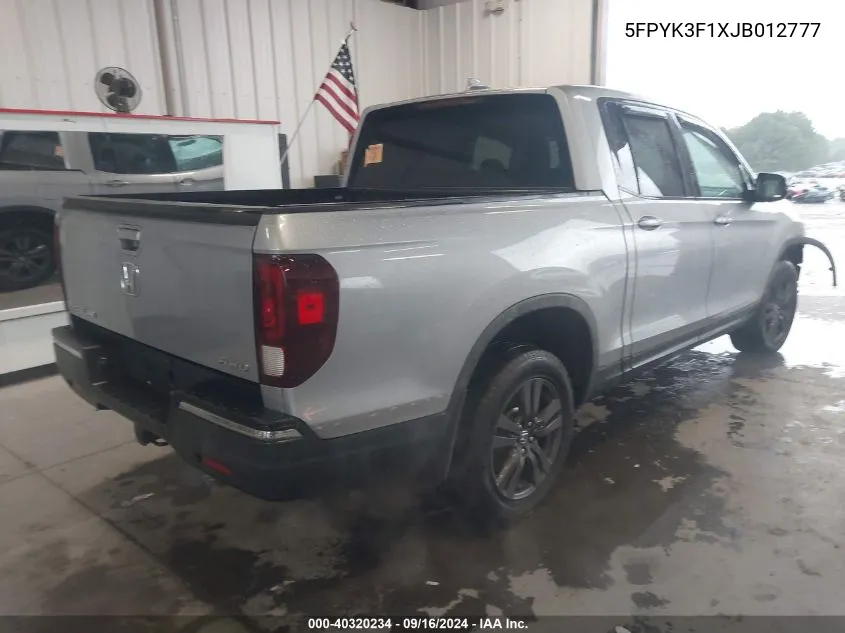 2018 Honda Ridgeline Sport VIN: 5FPYK3F1XJB012777 Lot: 40320234