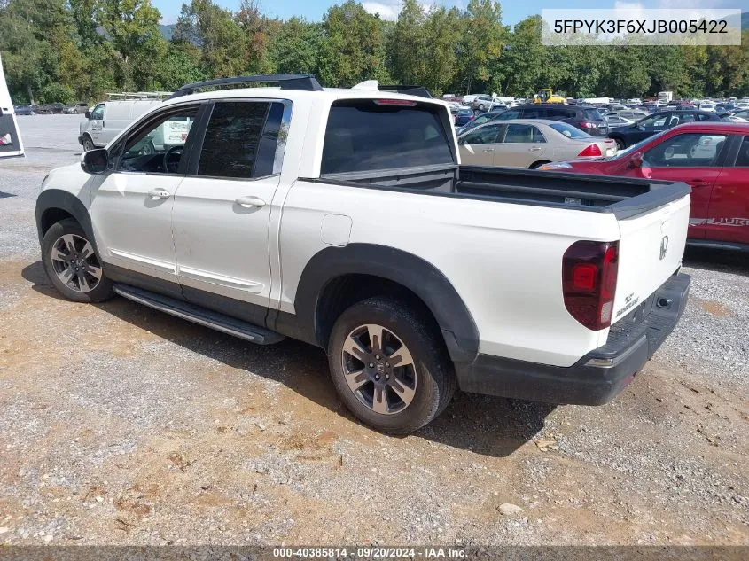 2018 Honda Ridgeline Rtl-T VIN: 5FPYK3F6XJB005422 Lot: 40385814