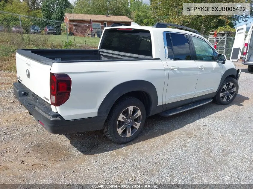 2018 Honda Ridgeline Rtl-T VIN: 5FPYK3F6XJB005422 Lot: 40385814