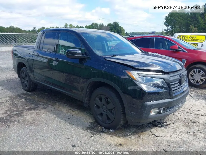 2018 Honda Ridgeline Rtl-E VIN: 5FPYK3F74JB006493 Lot: 40455702