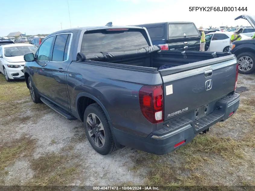 2018 Honda Ridgeline Rtl-T VIN: 5FPYK2F68JB001444 Lot: 40477473