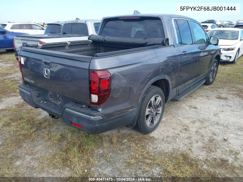 2018 Honda Ridgeline Rtl-T VIN: 5FPYK2F68JB001444 Lot: 40477473