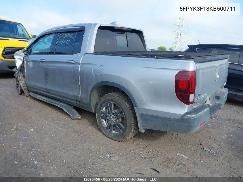 2019 Honda Ridgeline Sport VIN: 5FPYK3F18KB500711 Lot: 12073456