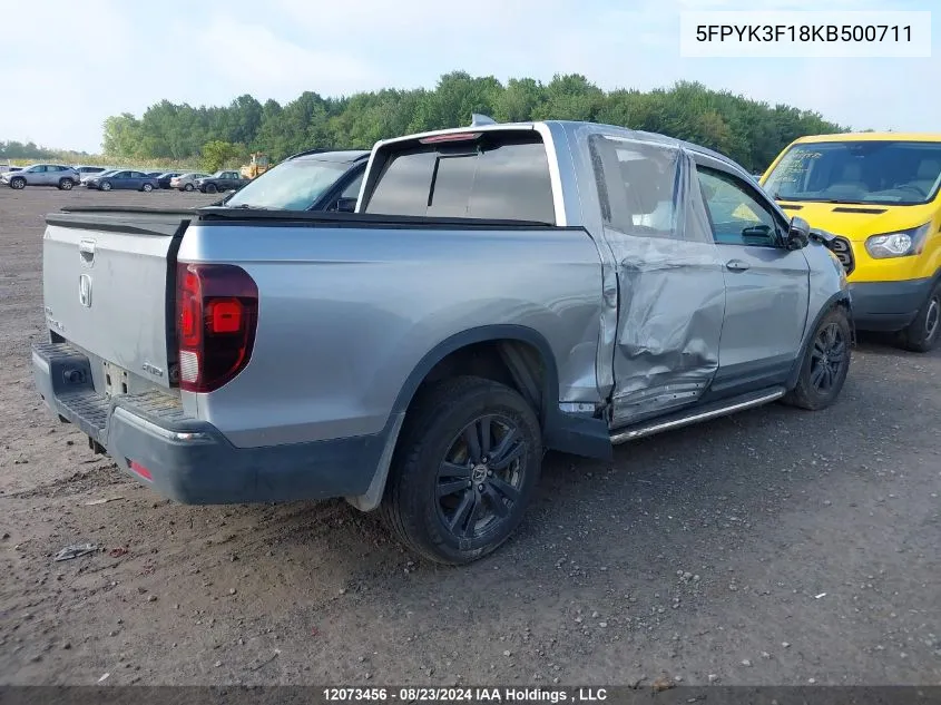 2019 Honda Ridgeline Sport VIN: 5FPYK3F18KB500711 Lot: 12073456