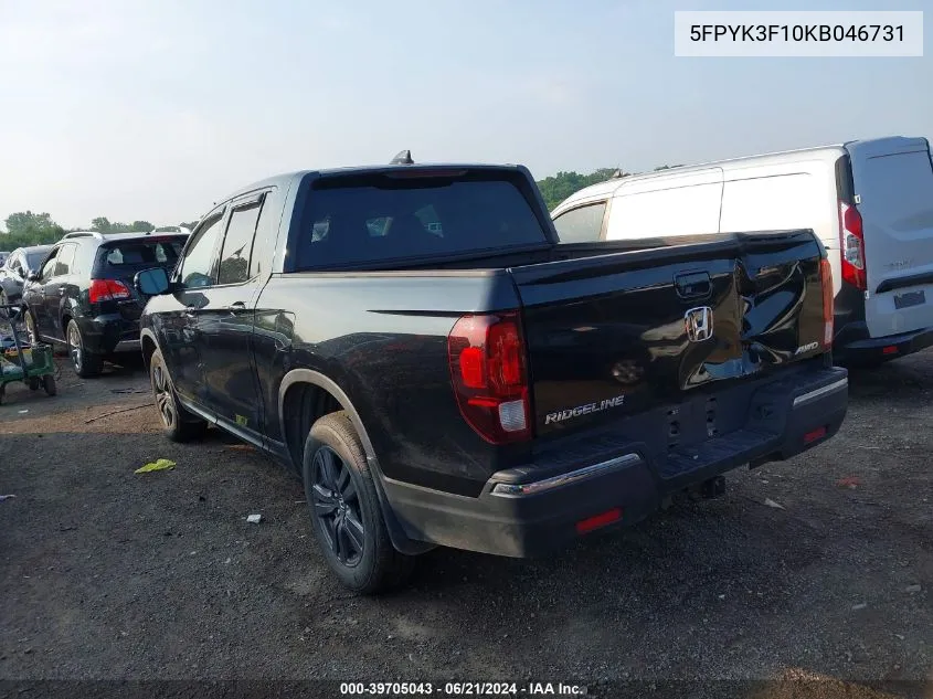 5FPYK3F10KB046731 2019 Honda Ridgeline Sport