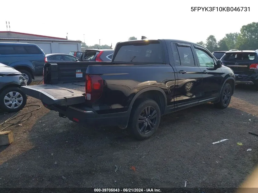 5FPYK3F10KB046731 2019 Honda Ridgeline Sport