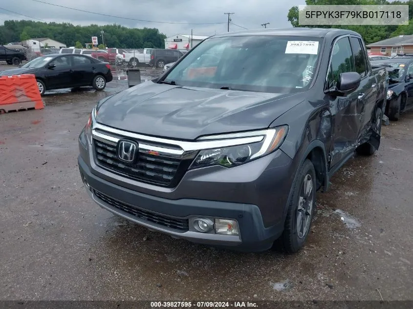 2019 Honda Ridgeline Rtl-E VIN: 5FPYK3F79KB017118 Lot: 39827595