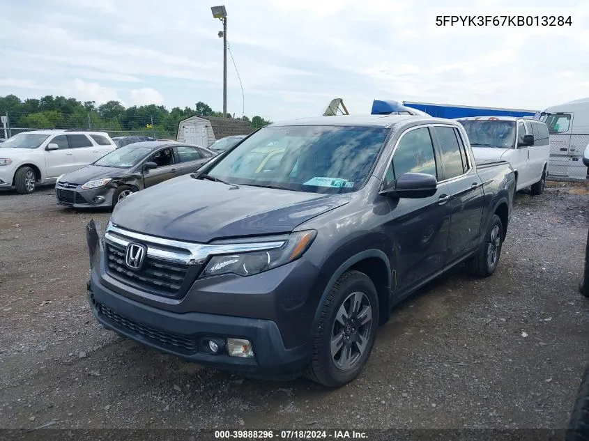 2019 Honda Ridgeline Rtl-T VIN: 5FPYK3F67KB013284 Lot: 39888296