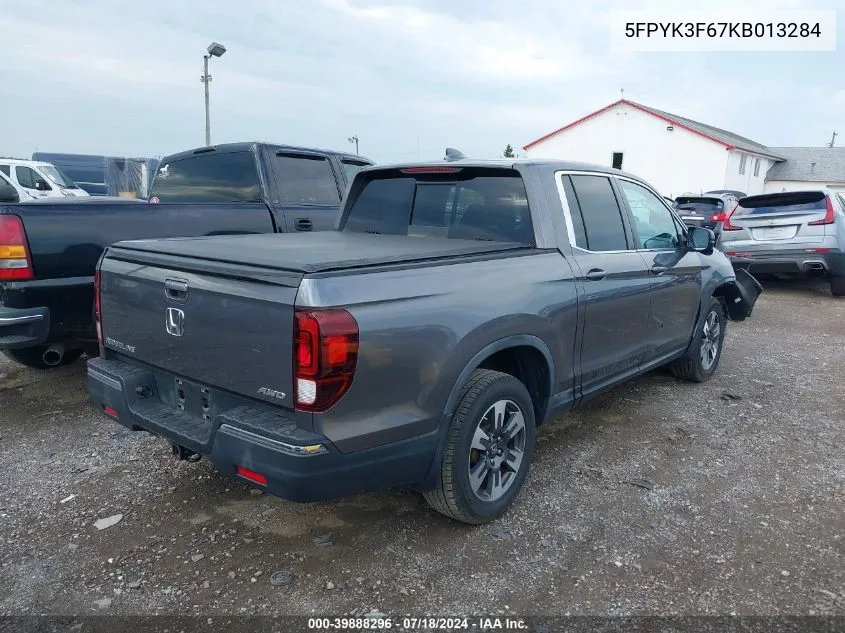 2019 Honda Ridgeline Rtl-T VIN: 5FPYK3F67KB013284 Lot: 39888296