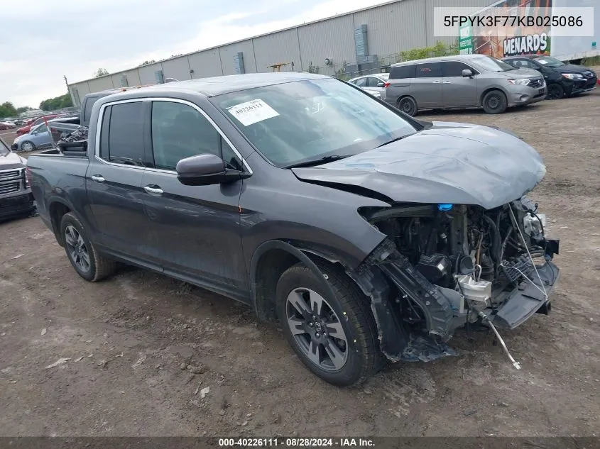 5FPYK3F77KB025086 2019 Honda Ridgeline Rtl-E