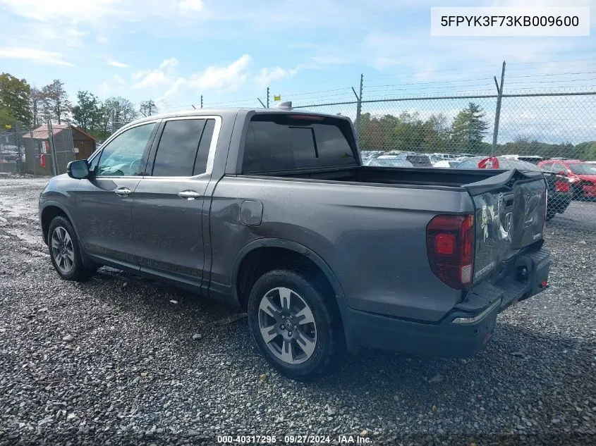 2019 Honda Ridgeline Rtl-E VIN: 5FPYK3F73KB009600 Lot: 40317295