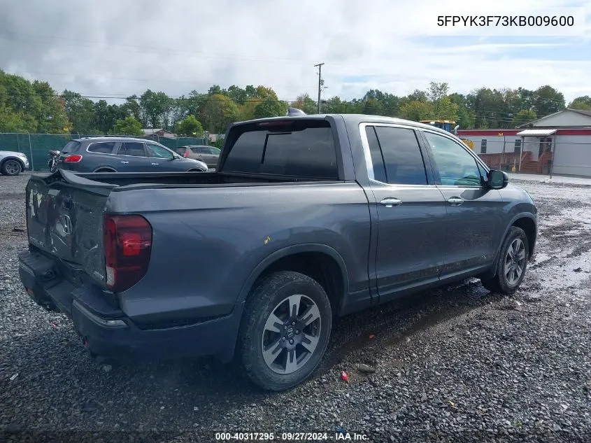 2019 Honda Ridgeline Rtl-E VIN: 5FPYK3F73KB009600 Lot: 40317295