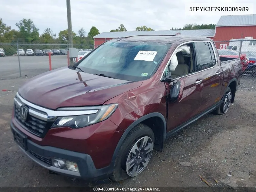 2019 Honda Ridgeline Rtl-E VIN: 5FPYK3F79KB006989 Lot: 40330154