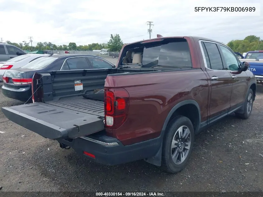 2019 Honda Ridgeline Rtl-E VIN: 5FPYK3F79KB006989 Lot: 40330154