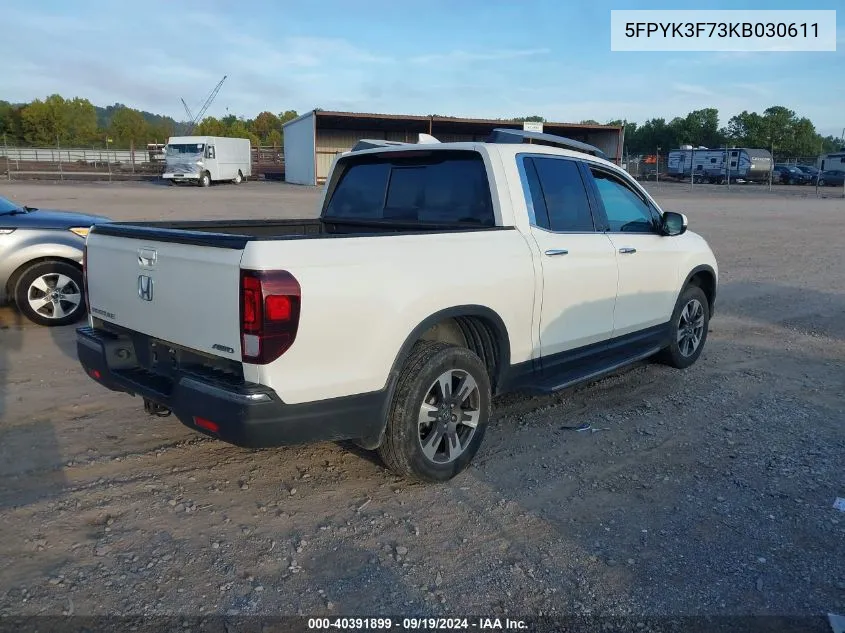 5FPYK3F73KB030611 2019 Honda Ridgeline Rtl-E