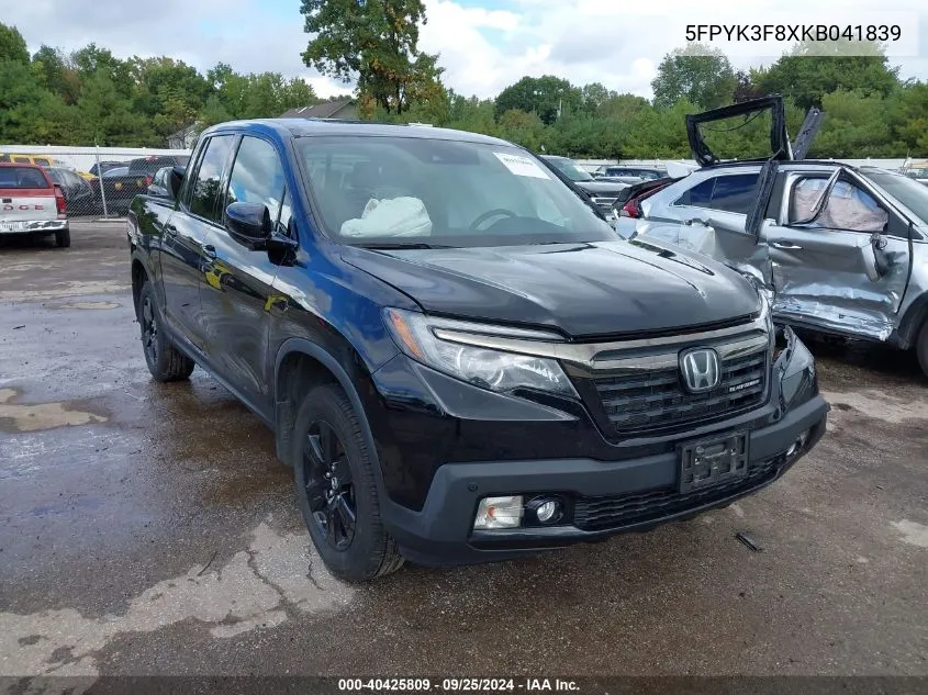 2019 Honda Ridgeline Black Edition VIN: 5FPYK3F8XKB041839 Lot: 40425809