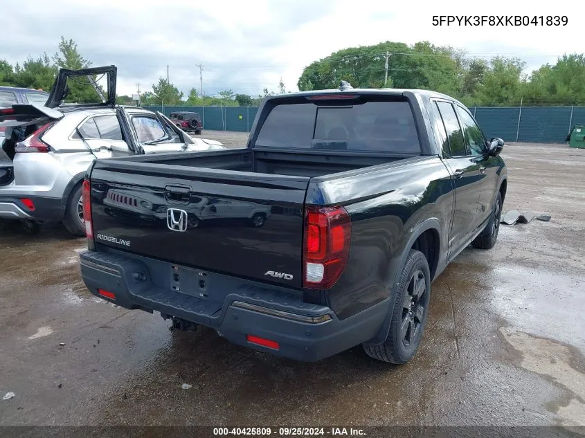 5FPYK3F8XKB041839 2019 Honda Ridgeline Black Edition