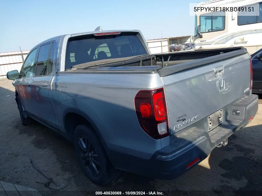 5FPYK3F18KB049151 2019 Honda Ridgeline Sport