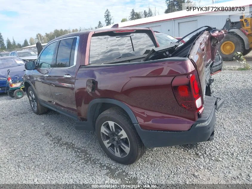 5FPYK3F72KB038733 2019 Honda Ridgeline Rtl-E