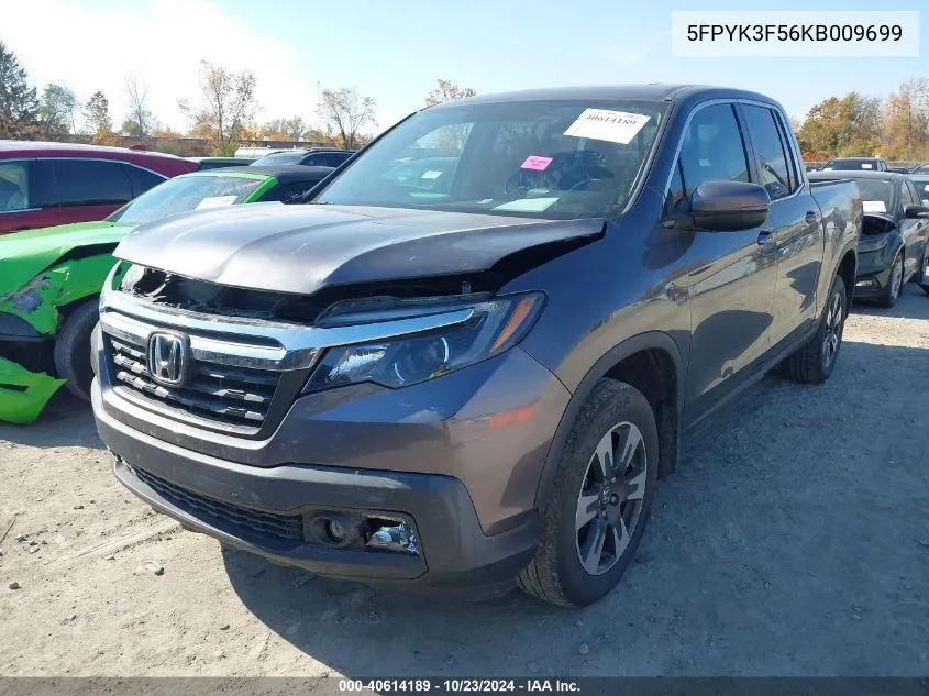 2019 Honda Ridgeline Rtl VIN: 5FPYK3F56KB009699 Lot: 40614189