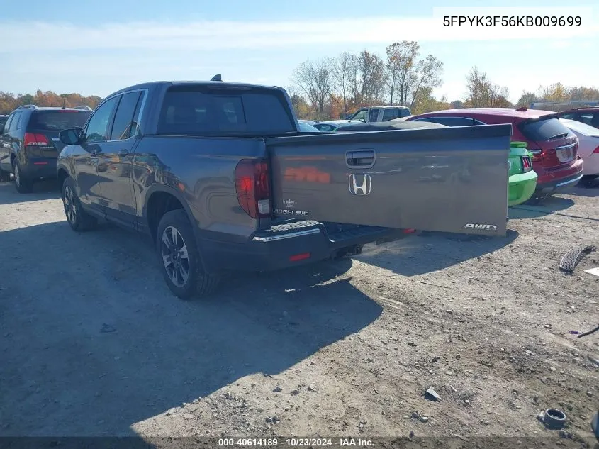 2019 Honda Ridgeline Rtl VIN: 5FPYK3F56KB009699 Lot: 40614189