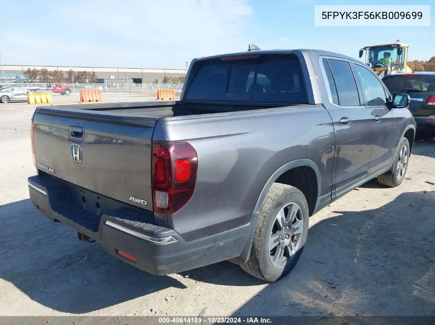 2019 Honda Ridgeline Rtl VIN: 5FPYK3F56KB009699 Lot: 40614189