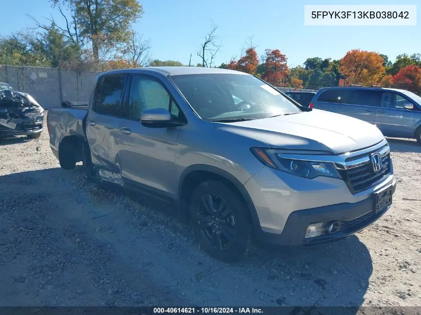 2019 Honda Ridgeline Sport VIN: 5FPYK3F13KB038042 Lot: 40614621