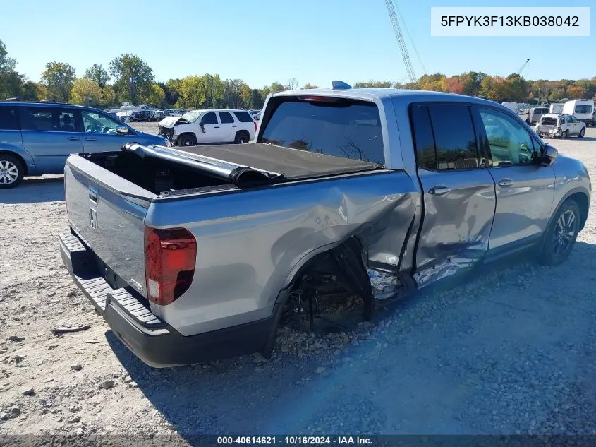 2019 Honda Ridgeline Sport VIN: 5FPYK3F13KB038042 Lot: 40614621