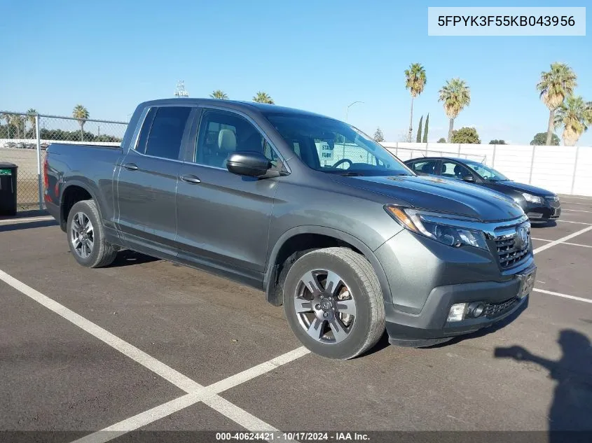 2019 Honda Ridgeline Rtl VIN: 5FPYK3F55KB043956 Lot: 40624421