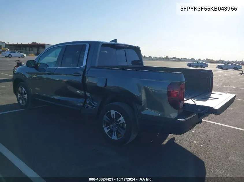 2019 Honda Ridgeline Rtl VIN: 5FPYK3F55KB043956 Lot: 40624421