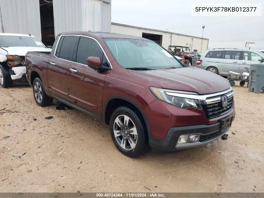 2019 Honda Ridgeline Rtl-E VIN: 5FPYK3F78KB012377 Lot: 40724364