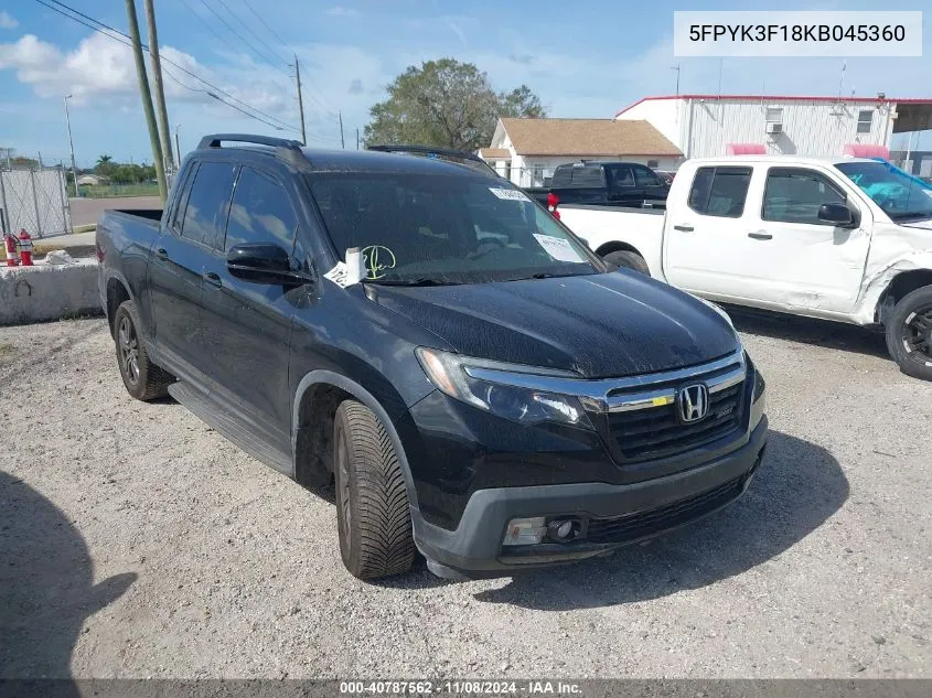 2019 Honda Ridgeline Sport VIN: 5FPYK3F18KB045360 Lot: 40787562