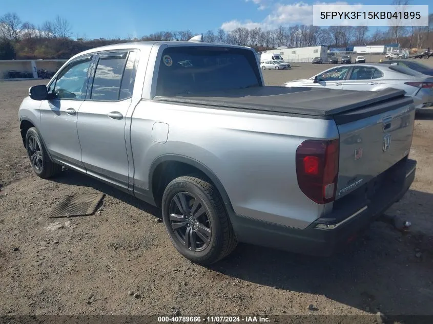 2019 Honda Ridgeline Sport VIN: 5FPYK3F15KB041895 Lot: 40789666