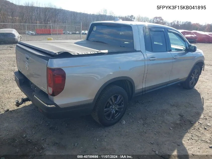 2019 Honda Ridgeline Sport VIN: 5FPYK3F15KB041895 Lot: 40789666