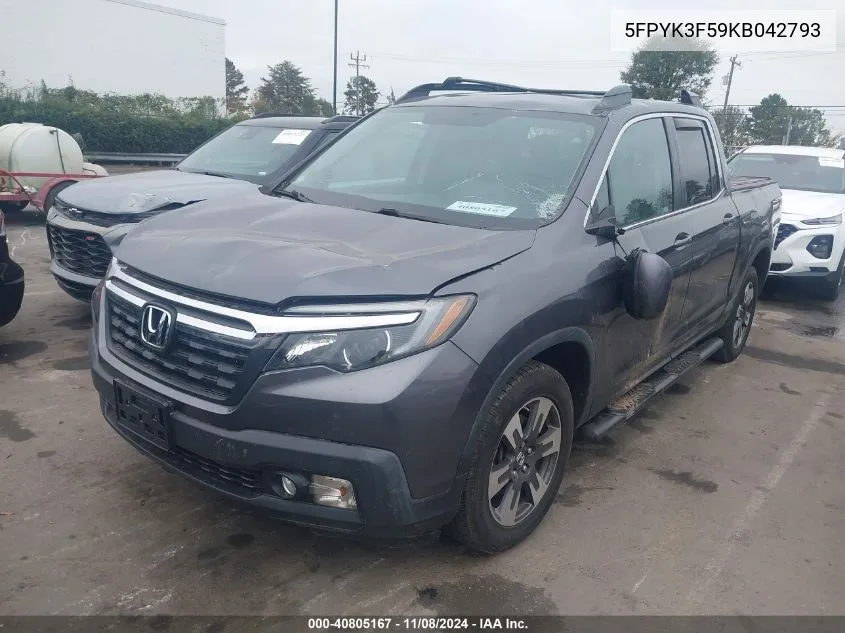 2019 Honda Ridgeline Rtl VIN: 5FPYK3F59KB042793 Lot: 40805167