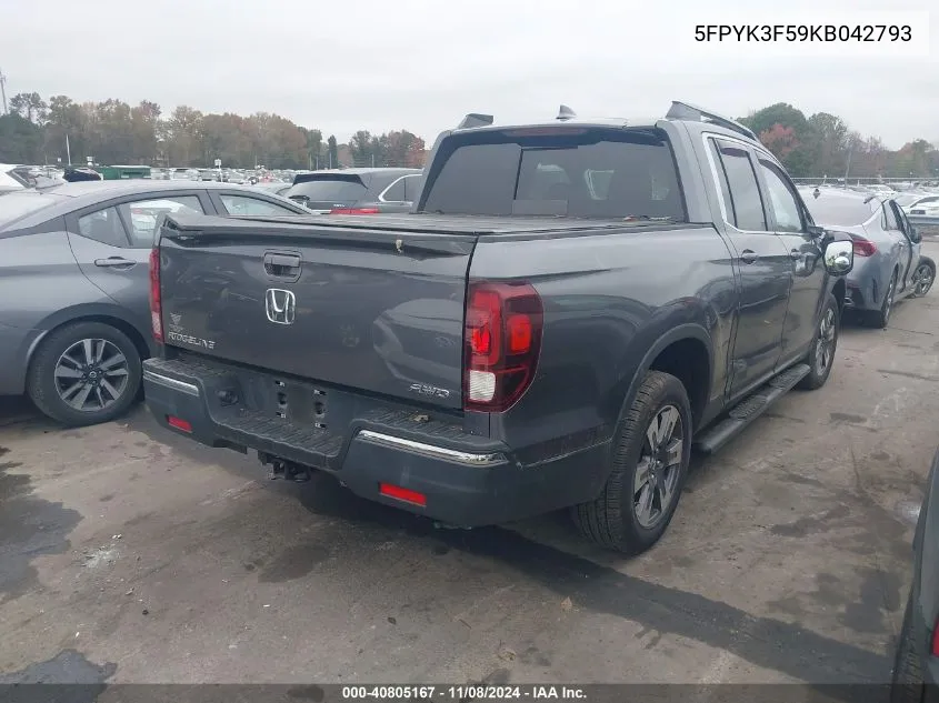 2019 Honda Ridgeline Rtl VIN: 5FPYK3F59KB042793 Lot: 40805167