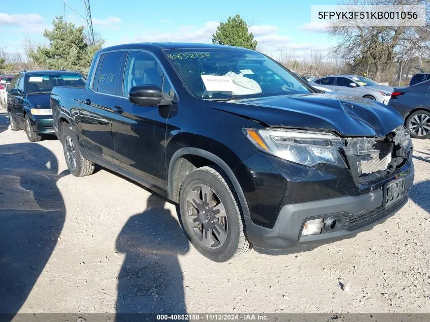 2019 Honda Ridgeline Rtl VIN: 5FPYK3F51KB001056 Lot: 40852158