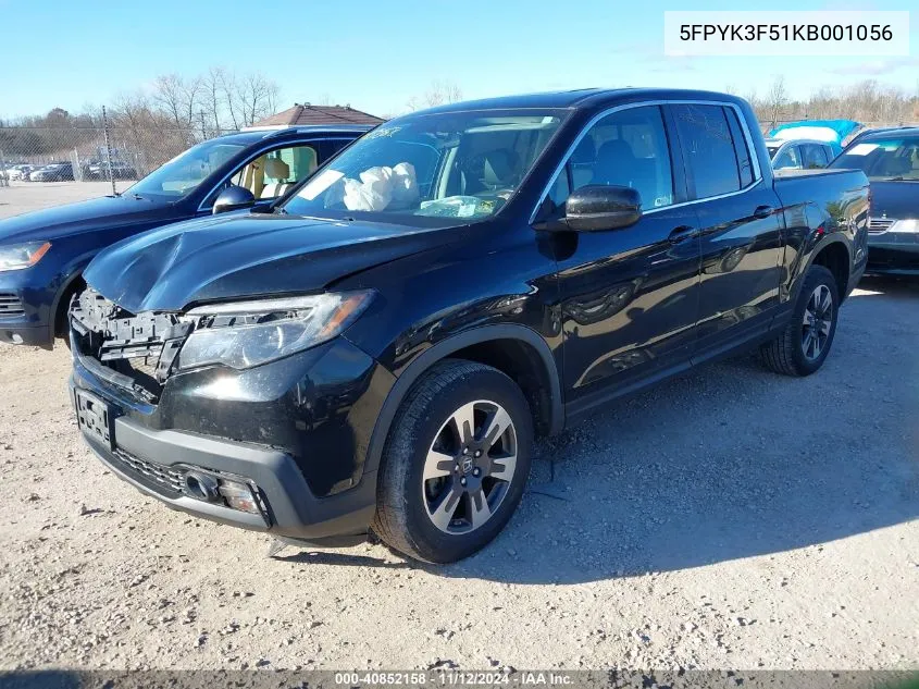 2019 Honda Ridgeline Rtl VIN: 5FPYK3F51KB001056 Lot: 40852158