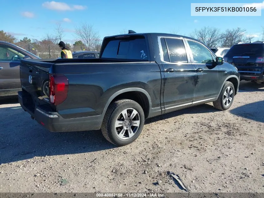 2019 Honda Ridgeline Rtl VIN: 5FPYK3F51KB001056 Lot: 40852158